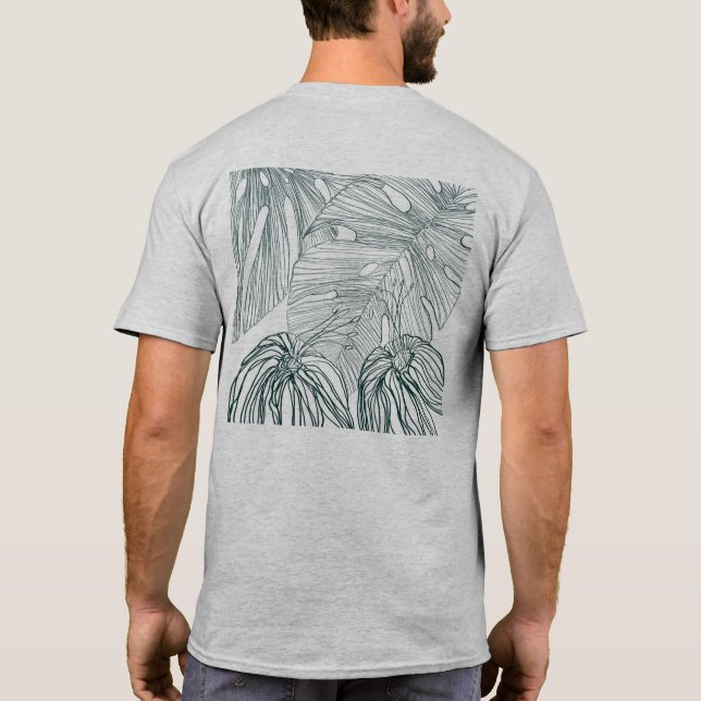 dunkelgrüne und aquamarine Monstera-Blätter & Lili T-Shirt (Rückseite)