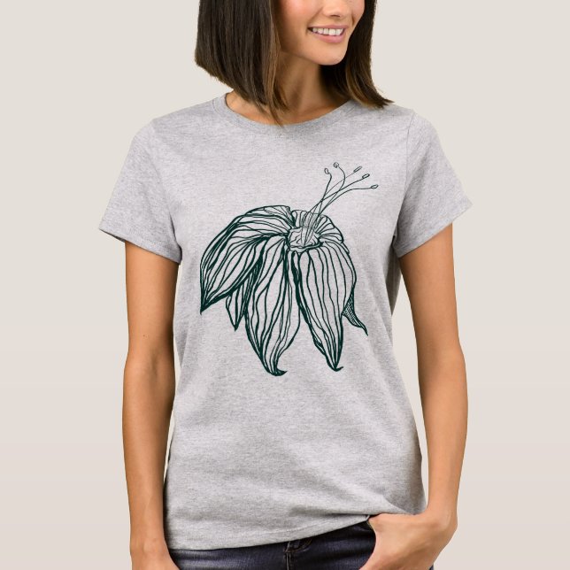 dunkelgrüne und aquamarine Monstera-Blätter & Lili T-Shirt (Vorderseite)