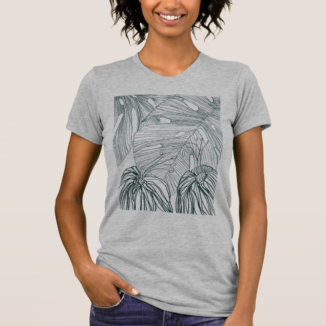 dunkelgrüne und aquamarine Monstera-Blätter & Lili T-Shirt (Vorderseite)