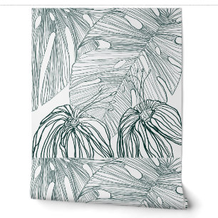 dunkelgrüne und aquamarine Monstera-Blätter & Lili Tapete