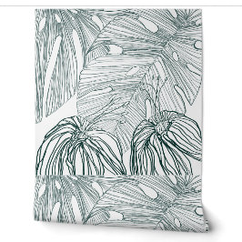dunkelgrüne und aquamarine Monstera-Blätter & Lili Tapete