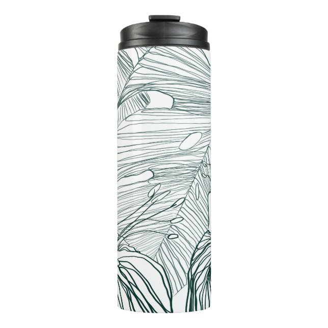 dunkelgrüne und aquamarine Monstera-Blätter & Lili Thermosbecher (Vorderseite)
