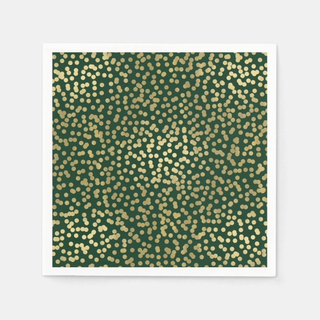 Dunkelgrüne und goldene Punkte Confetti Elegantes  Serviette (Vorderseite)