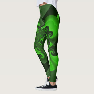 Dunkelgrüne und Limette-Spiralwellen-Leggings Leggings