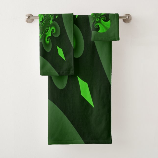 Dunkelgrüne und Limone Spiralwelle Badhandtuch Set (Insitu)