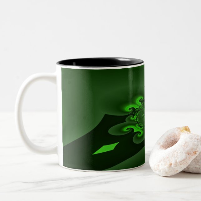 Dunkelgrüne und Limone Spiralwelle Zweifarbige Tasse (Mit Donut)