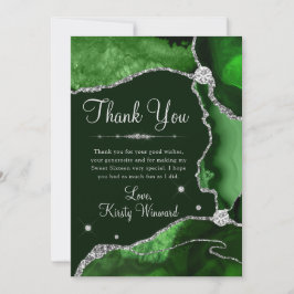 Dunkelgrüne und silberne Imitate Glitzer Agate Swe Dankeskarte