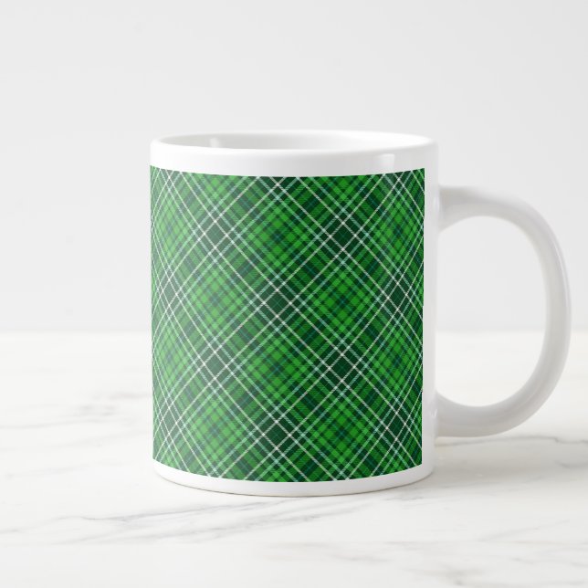 Dunkelgrüne und waldgrüne Karierte Muster Jumbo-Tasse (Rechts)