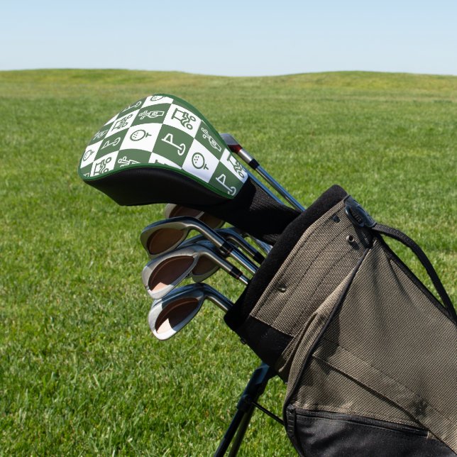 Dunkelgrüne und weiße Schachbrettkopfabdeckung Golf Headcover (In SItu)