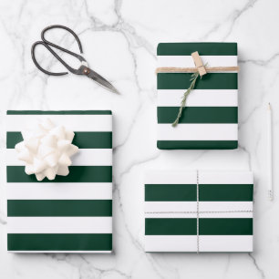 Dunkelgrüne und weiße Streifen Geschenkpapier Set