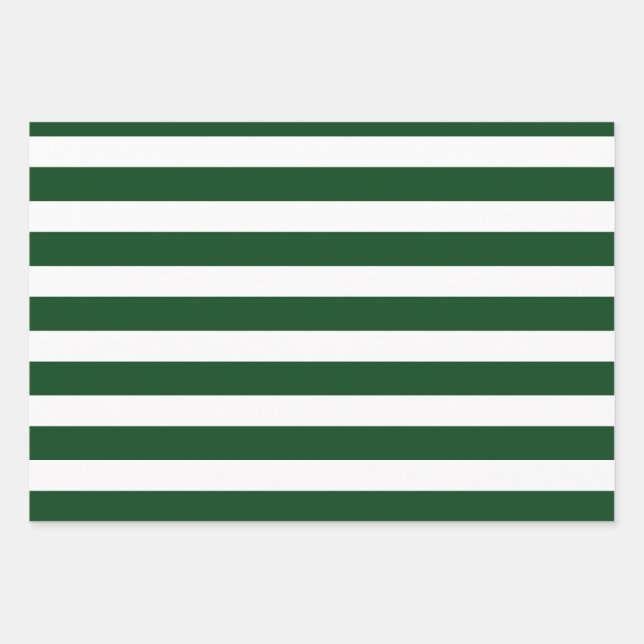 Dunkelgrüne und weiße Streifen Moderne Weihnachten Geschenkpapier Set (Vorderseite)