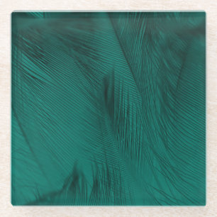 Dunkelgrüne Vintage Feather Textur Glasuntersetzer