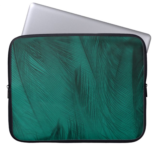 Dunkelgrüne Vintage Feather Textur Laptopschutzhülle (Vorderseite)