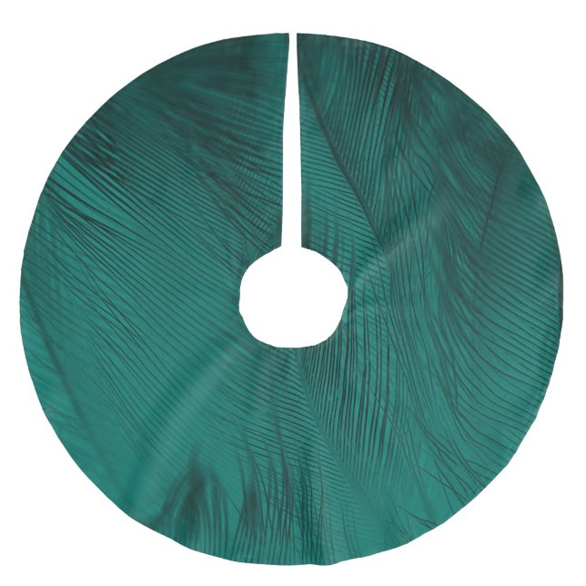 Dunkelgrüne Vintage Feather Textur Polyester Weihnachtsbaumdecke (Vorderseite)