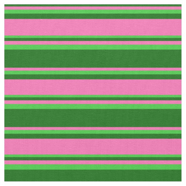 Dunkelgrüne, warme Rosa und grüne Streifen Stoff (Nahaufnahme)