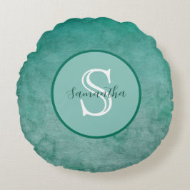 Dunkelgrüne Wasserfarbe Personalisierte Monogramm- Rundes Kissen