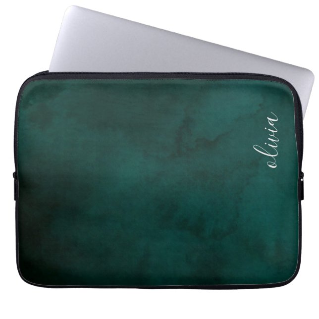 Dunkelgrüne Wasserfarbenmonogramm-Laptop-Sieb Laptopschutzhülle (Vorderseite)
