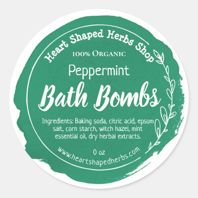 Dunkelgrüne Wasserfarbenpeppermint-Badebombe Runder Aufkleber (Vorderseite)