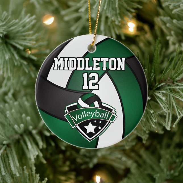 Dunkelgrüne, weiße und schwarze Volleyball-🏐 Keramik Ornament (Baum)