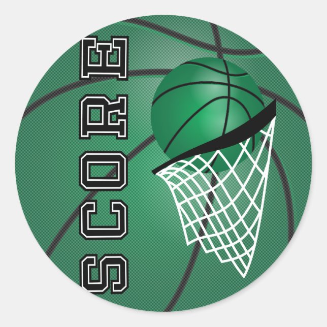 Dunkelgrüner Basketball Runder Aufkleber (Vorderseite)