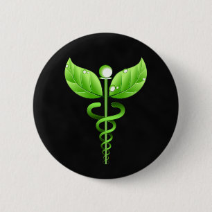 Dunkelgrüner Caduceus-Alternativmedizin Button