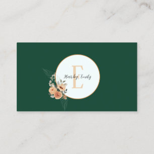 Dunkelgrüner floraler Kreis-Monogramm Visitenkarte