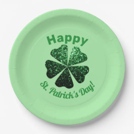 Dunkelgrüner Glitzer funkeln Kleeblatt St Patrick  Pappteller