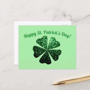 Dunkelgrüner Glitzer funkeln Kleeblatt St Patrick Postkarte