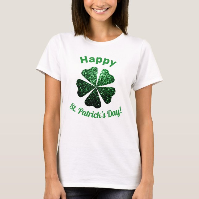 Dunkelgrüner Glitzer funkeln Kleeblatt St Patrick  T-Shirt (Vorderseite)