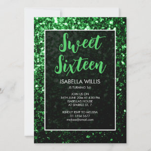 Dunkelgrüner Glitzer funkeln Sweet 16 elegante Sch Einladung