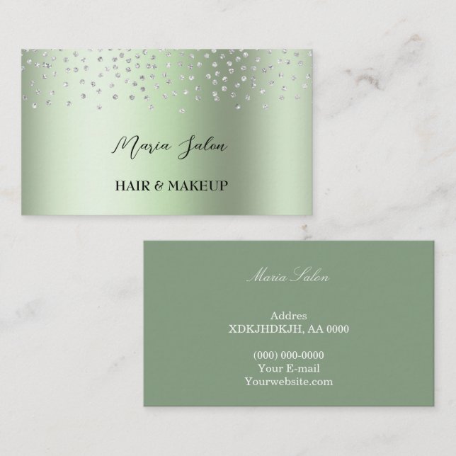 Dunkelgrüner Glitzer Silver Aquarell Business Card Visitenkarte (Vorne/Hinten)
