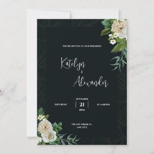 Dunkelgrüner Hintergrund mit der Hochzeit der Weiß Einladung