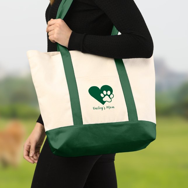Dunkelgrüner Hund oder Katzenpfoten-Herz-Monogramm Tragetasche (Von Creator hochgeladen)