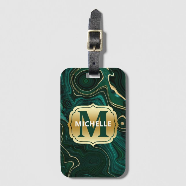 Dunkelgrüner Malachit und goldener Foil Strata Vei Gepäckanhänger (Vorderseite Vertikal)