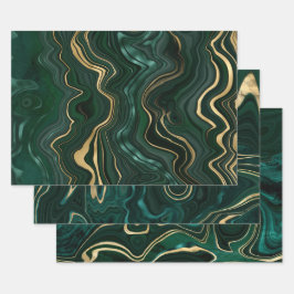 Dunkelgrüner Malachit und goldener Foil Strata Vei Geschenkpapier Set