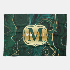 Dunkelgrüner Malachit und goldener Foil Strata Vei Geschirrtuch