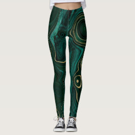 Dunkelgrüner Malachit und goldener Foil Strata Vei Leggings