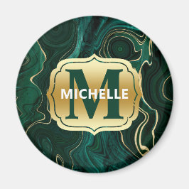 Dunkelgrüner Malachit und goldener Foil Strata Vei Magnet