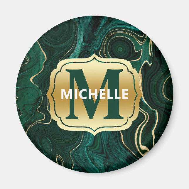 Dunkelgrüner Malachit und goldener Foil Strata Vei Magnet (Vorne)