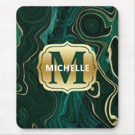 Dunkelgrüner Malachit und goldener Foil Strata Vei Mousepad