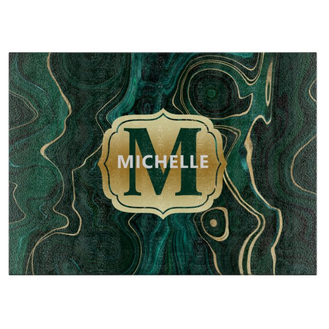 Dunkelgrüner Malachit und goldener Foil Strata Vei Schneidebrett (Vorderseite)