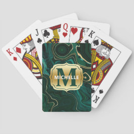 Dunkelgrüner Malachit und goldener Foil Strata Vei Spielkarten
