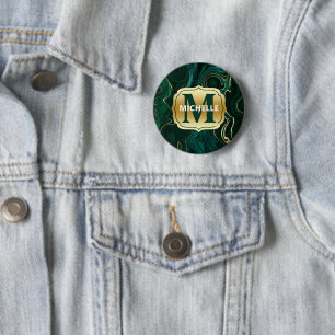 Dunkelgrüner Malachit und Goldfolie-Schichtung Button