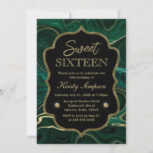 Dunkelgrüner Malachit und Goldfolie Strata Sweet 1 Einladung