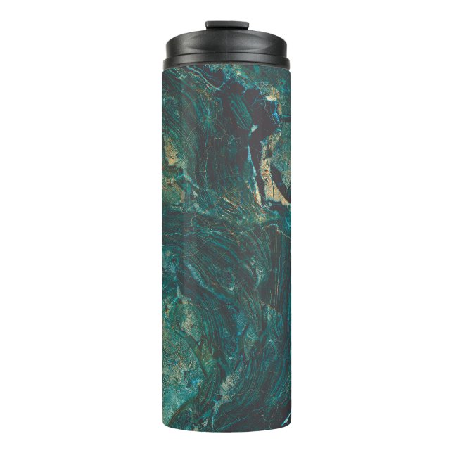 Dunkelgrüner Marmor: luxuriöse Textur. Thermosbecher (Vorderseite)