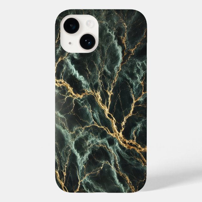 Dunkelgrüner Marmor mit goldenen Adern Case-Mate iPhone 14 Hülle (Rückseite)