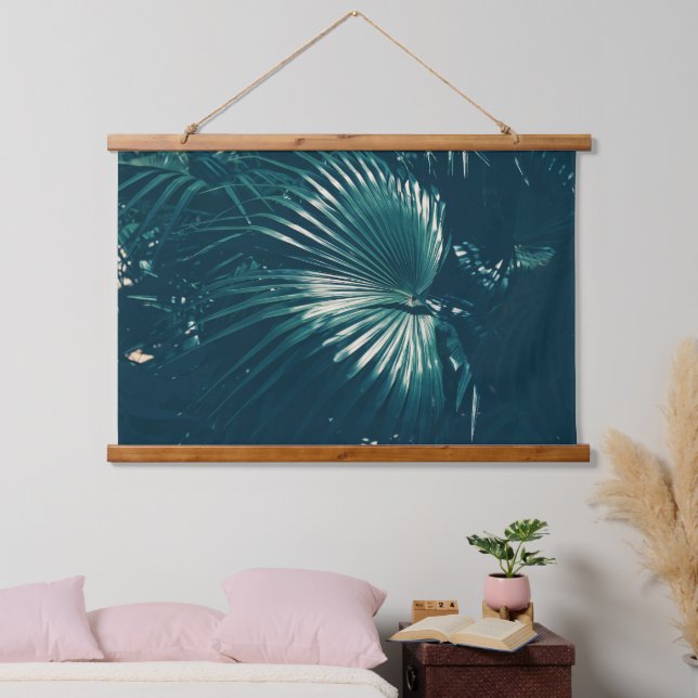 Dunkelgrüner Palmenblätterblatt Wandteppich Mit Holzrahmen (Schlafzimmer)