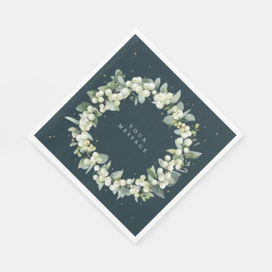 Dunkelgrüner Schneebeeren- und Eukalyptus-Weihnach Serviette