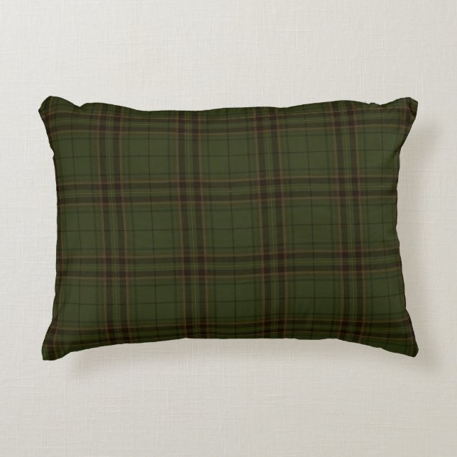 Dunkelgrüner Schwarzer Brauner Schottischer Tartan Dekokissen (Vorderseite)