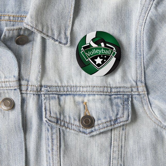Dunkelgrüner, schwarzer und weißer Volleyball Button (Beispiel)